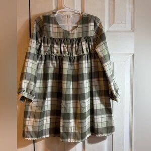 Stylish Kids Plaid Dress in Green and White